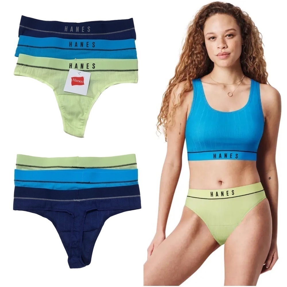 Hanes Retro Rib Thong Panties 3 Piece Bundle NEW